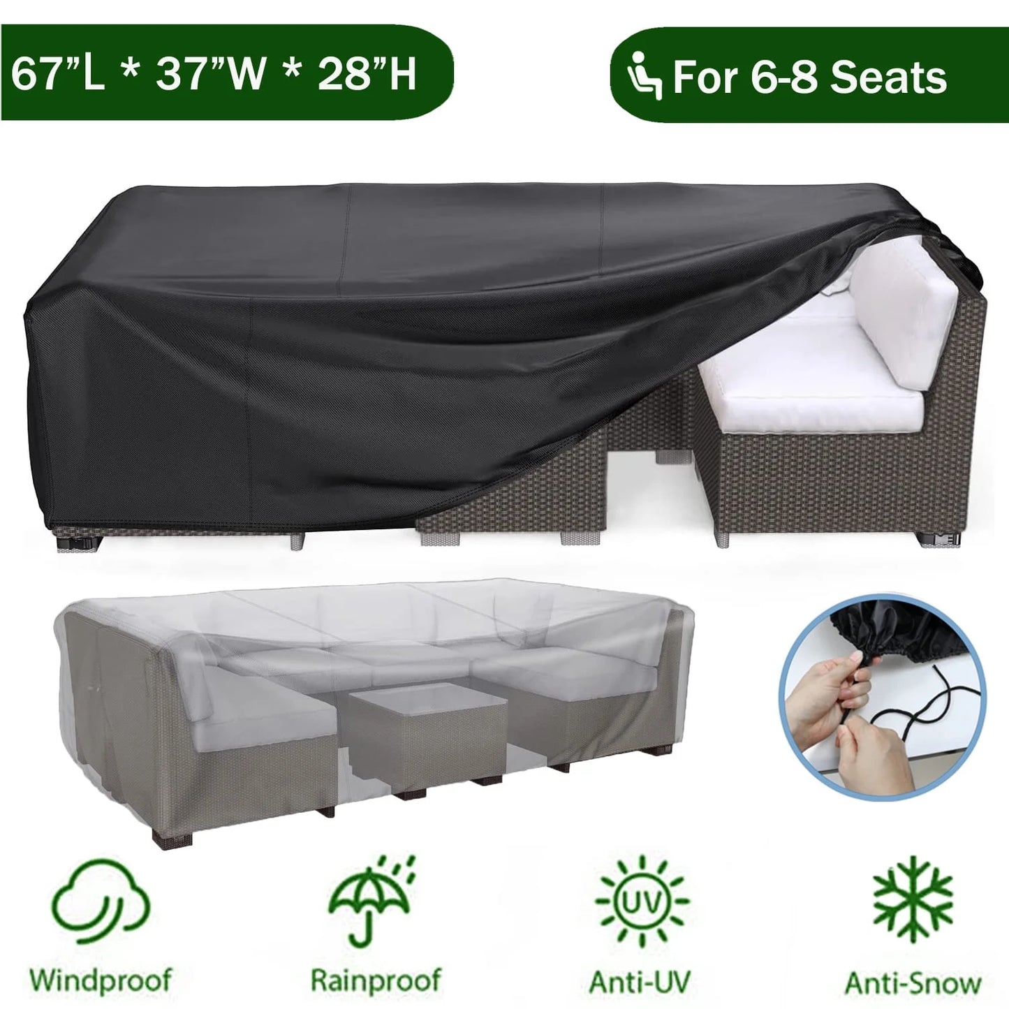 Patio Furniture Cover Waterproof, Outdoor Furniture Cover for Winter, Dinosam Durable Outdoor Furniture Cover with 4 Windproof Buckles,Black Patio Table Cover Fits