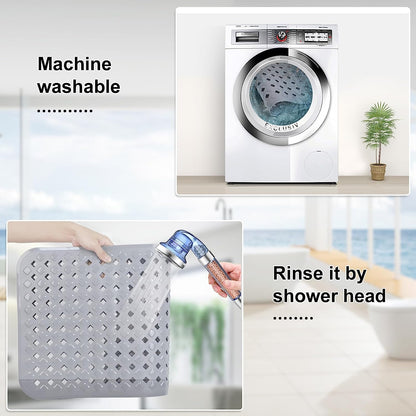 Bath Tub Mat Bath Mat for Tub Shower Mat Dinosam Bathtub Mat Non Slip 16 x 35 Extra Long Rubber Bath Mat, Suction Cups, Drain Holes, Machine Washable Bathroom Mat,Gray