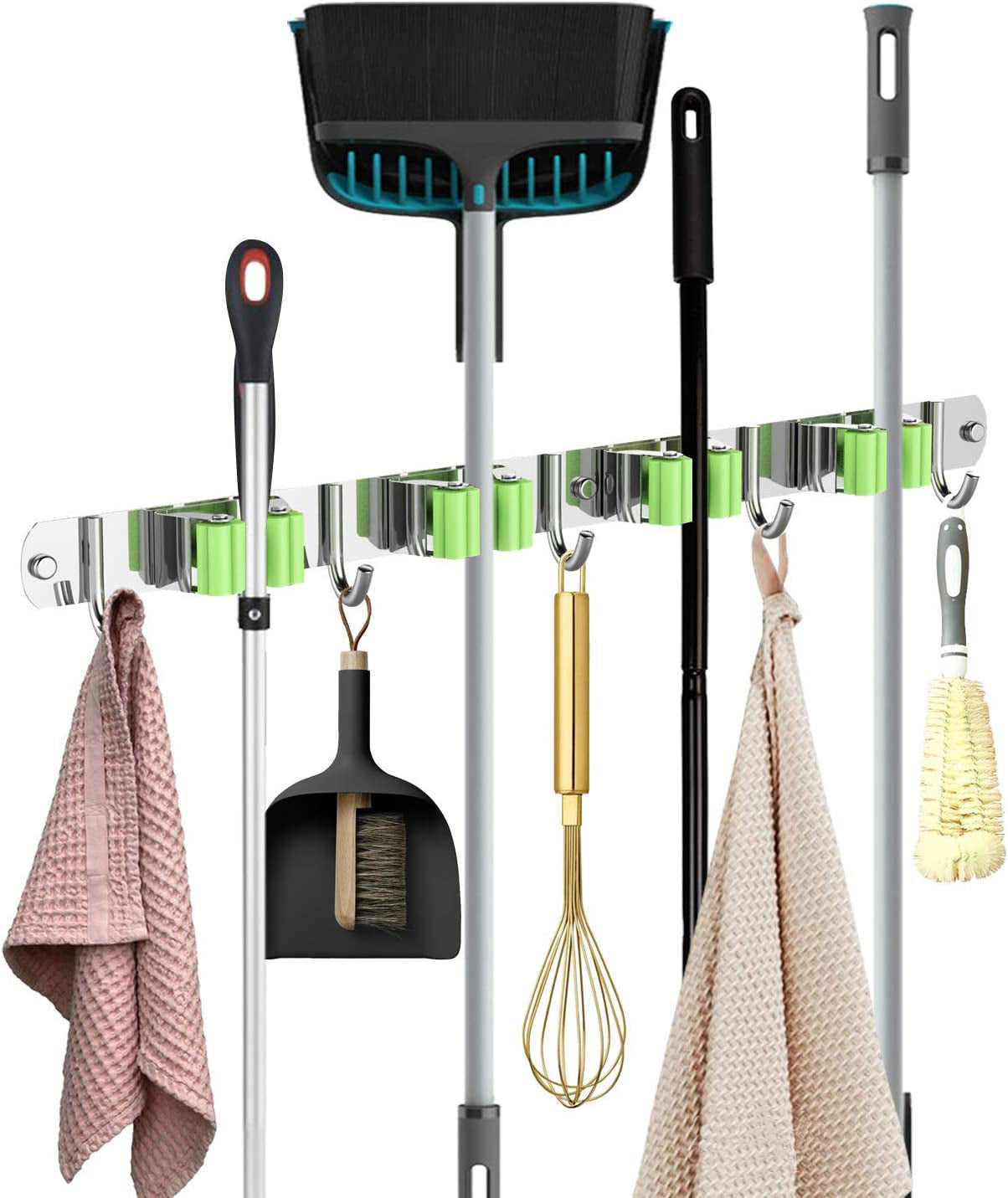 Mop and Broom Holder Wall Mounted,Garden Tool Organizer,Broom Organizer Wall Mount,Garage Tool Organizer for Wall Mop Home Must Haves Home Organization Must Haves ( 4 Racks 5 Hooks )
