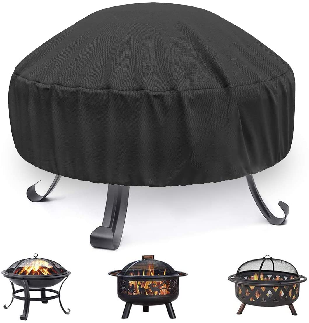 Waterproof Fire Pit Cover Round, Fits 30/32/34/36 inch Firepit or Fire Bowl, 36" x 20" Fits for Most Fireplace Cover Polyester Cover with PVC Coating