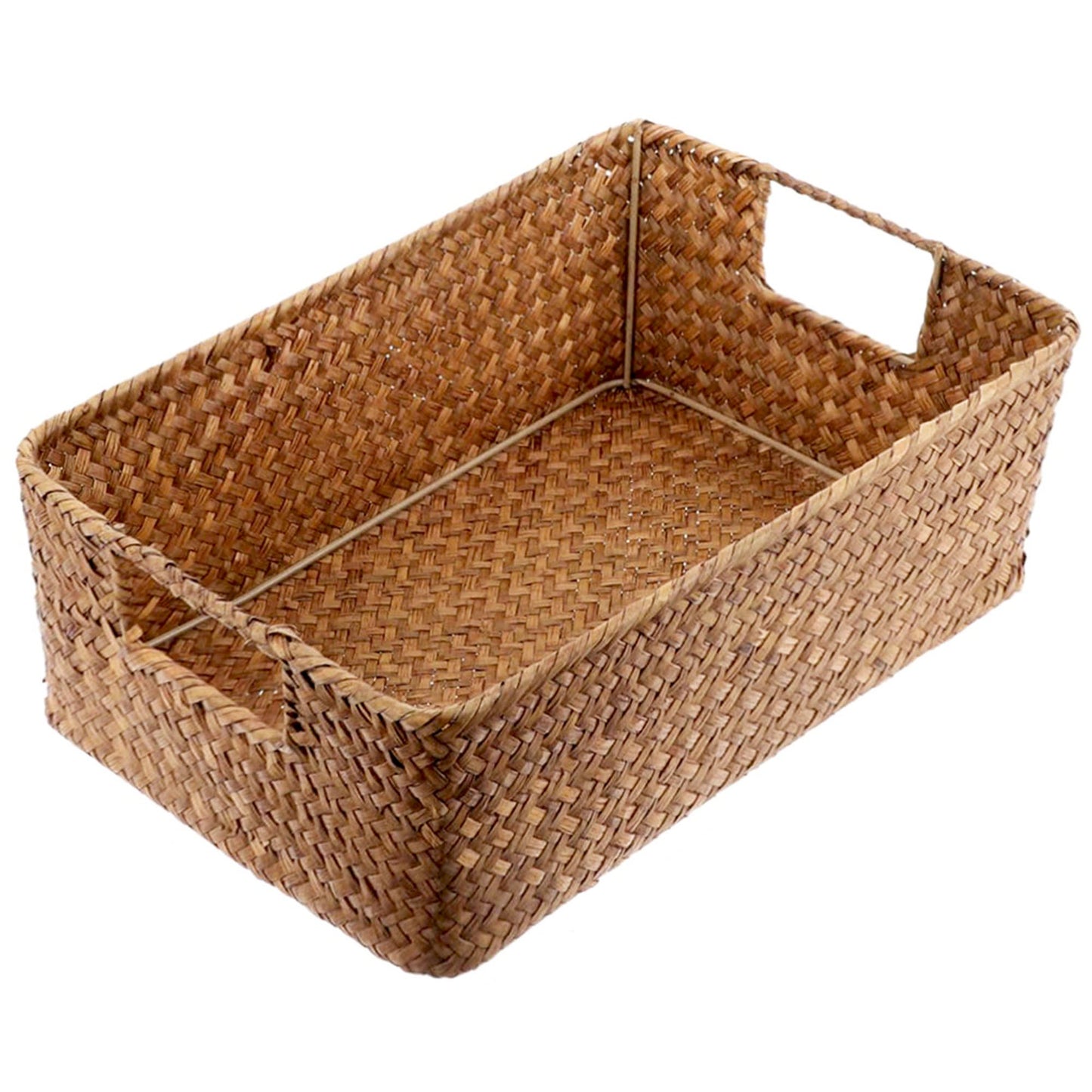 Wicker Basket Storage Organizer,Domaci Woven Basket with Handles,Rectangle Rattan Basket Wicker Baskets for Storage
