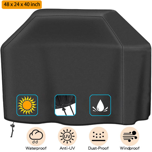 BBQ Grill Cover, 48 inch Grill Covers Heavy Duty Waterproof BBQ Cover with Storage Bag for Grills up to 48 inch Width, Rip-Proof, Durable and Convenient, 48“x 24”x 40", Black