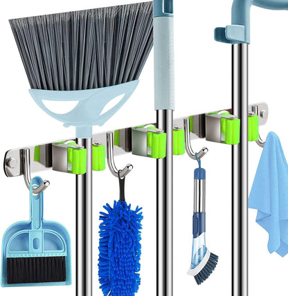 Mop and Broom Holder Wall Mount Mop Broom Hanger Wall Mounted, Heavy Duty Mop and Broom Organizer Wall Mount, Mounting Holes Broom Storage Rack for Laundry Room, Garage Organization