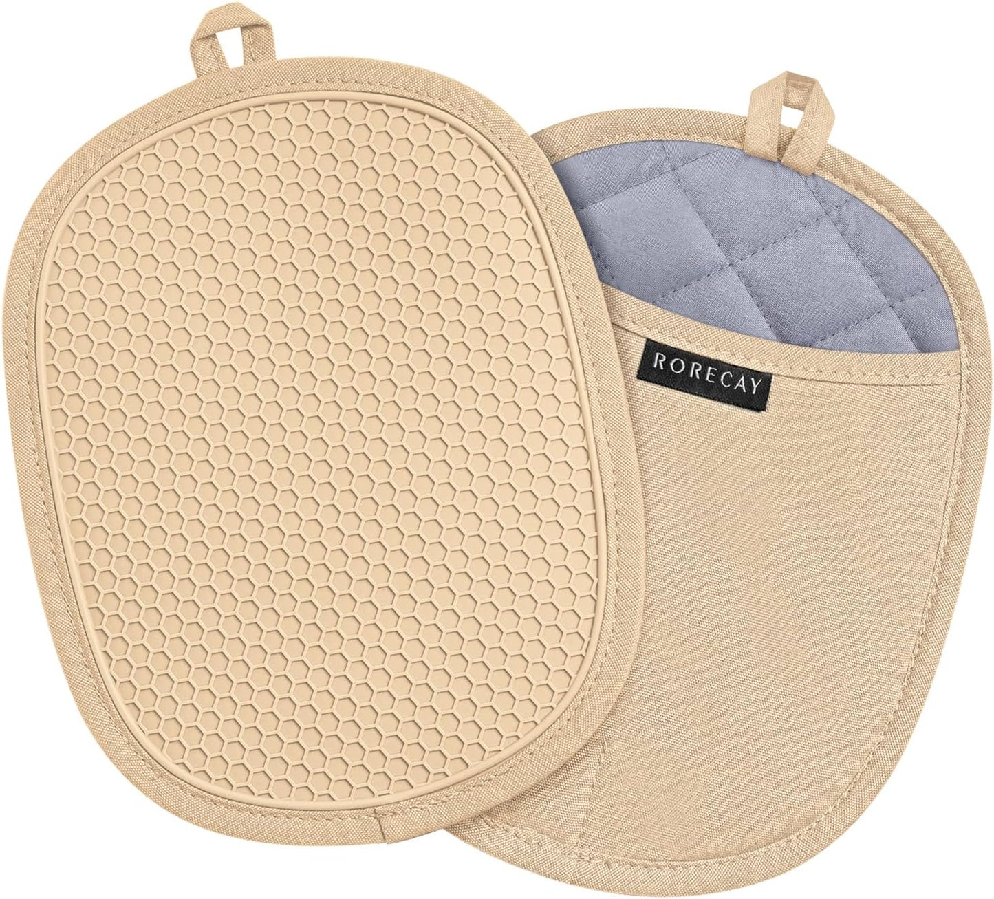 Silicone Pot Holders Sets: Heat Resistant Oven Hot Pads with Pockets Non Slip Grip Large Potholders for Kitchen Baking Cooking | Quilted Liner | 9.8 x 7.6 Inches (2, Milkshake)