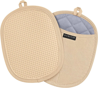 Silicone Pot Holders Sets: Heat Resistant Oven Hot Pads with Pockets Non Slip Grip Large Potholders for Kitchen Baking Cooking | Quilted Liner | 9.8 x 7.6 Inches (2, Milkshake)