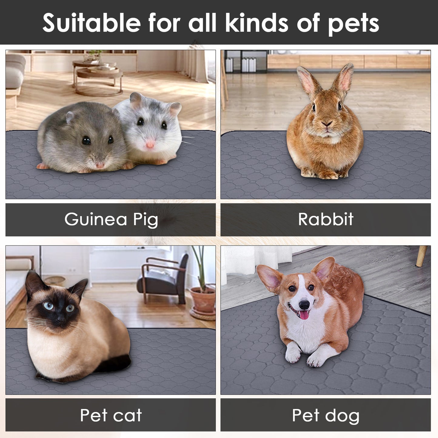 Guinea Pig Cage Liner,Dinosam Washable Guinea Pig Bedding,24" x 18" Hamster Bedding,Reusable & Anti Slip Mat,Fast and Super Absorbent Liners Pad for Small Animals Rabbit Hamster Rat,1 PCS