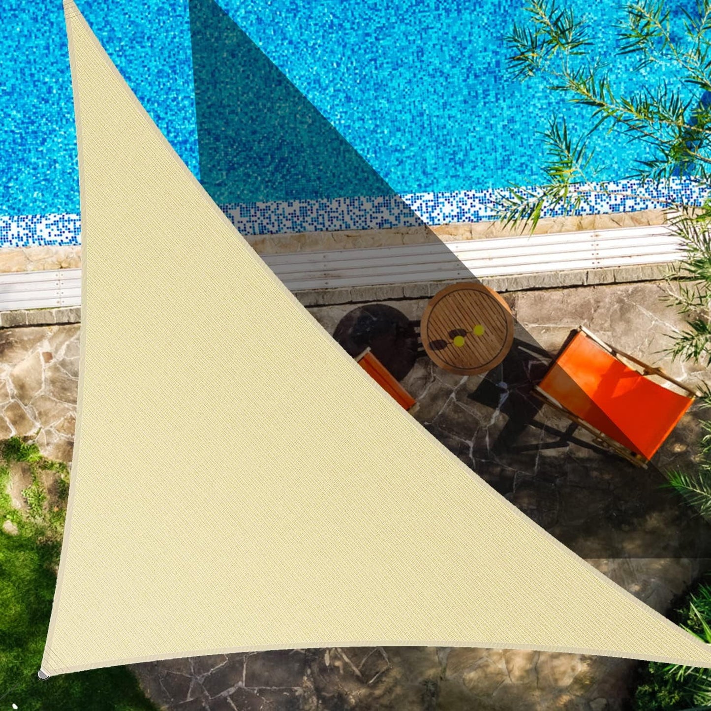 Sun Shade Sail 12' x 12' x 12' Sand Triangle Canopy UV Block Awning for Outdoor Patio Backyard Garden