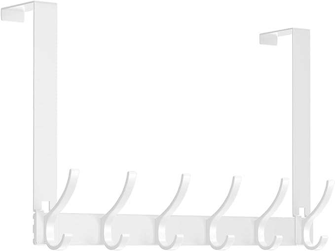 Over The Door Hooks, Door Hanger Hooks for Hanging, Over The Door Towel Racks, Over The Door Hanger, Coat Rack with 12 Coat Hooks, Wreath Door Hanger Over The Door Organizer, White