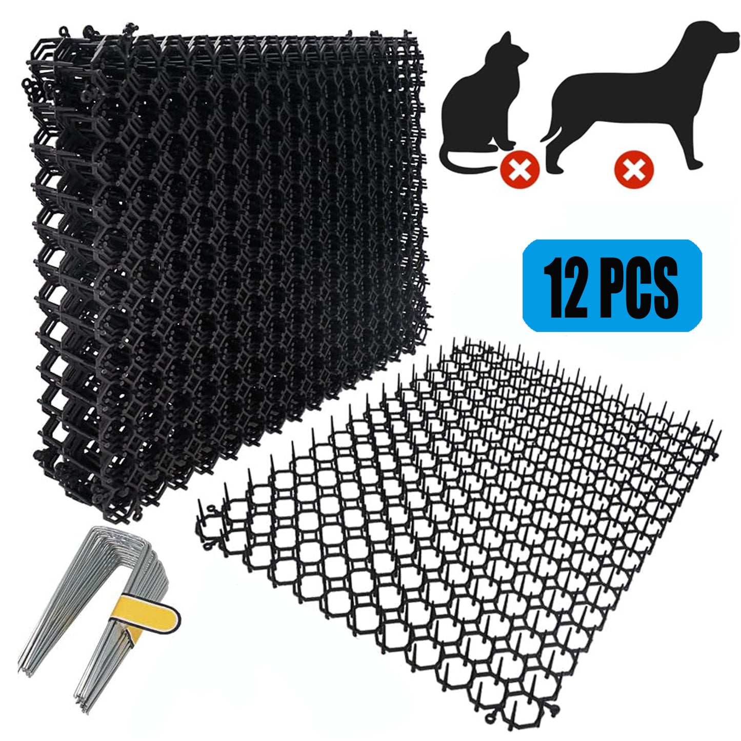 Cat Scat Mat 7.9 X 6 Inches (Set of 12) - Keep Cats Out of Yard Permanently - Scat Mat for Cats- Spike Mat with 8 U-shaped Nail