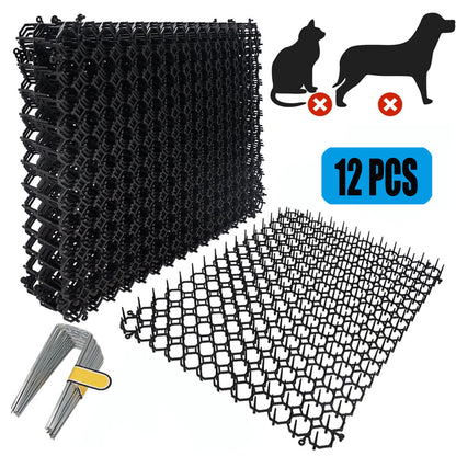 Cat Scat Mat 7.9 X 6 Inches (Set of 12) - Keep Cats Out of Yard Permanently - Scat Mat for Cats- Spike Mat with 8 U-shaped Nail