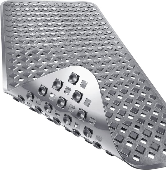 Bath Tub Mat Bath Mat for Tub Shower Mat Dinosam Bathtub Mat Non Slip 16 x 35 Extra Long Rubber Bath Mat, Suction Cups, Drain Holes, Machine Washable Bathroom Mat,Gray