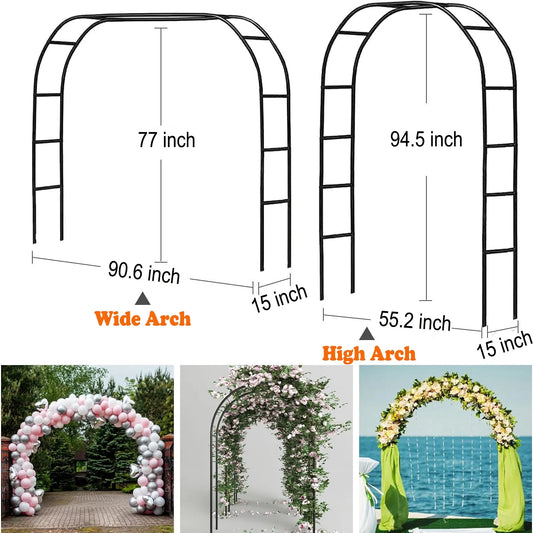 Wedding Arch Garden Arch 7.87 x 4.59 x 1.25FT Christmas Arch Backdrop Stand for Ceremony Metal Garden Trellis for Various Climbing Plant Garden Decor,Assemble Freely 2 Sizes,Black