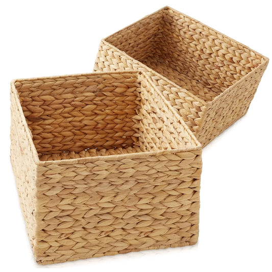 2PCS Wicker Storage Basket ,Domaci Water Hyacinth Storage Baskets,Wicker Cube Baskets Set