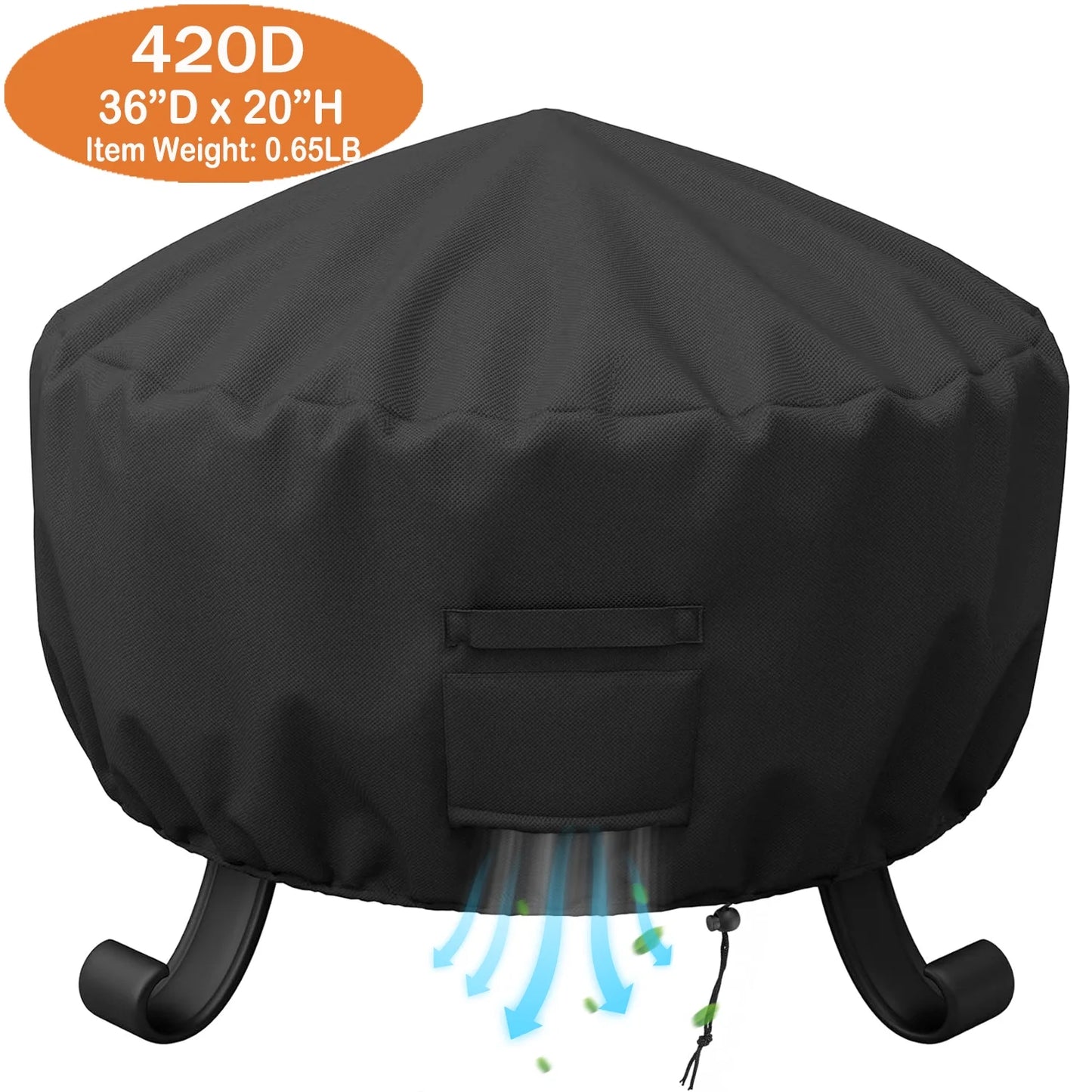 Fire Pit Cover Round for Fire Pit 30 Inch-36 Inch,420D Heavy Duty Outdoor Fire Pit Cover Full Coverage Patio Outdoor Fireplace Cover, Waterproof,Dustproof and Anti UV, 36" x 20",Black,Weight:0.65lb