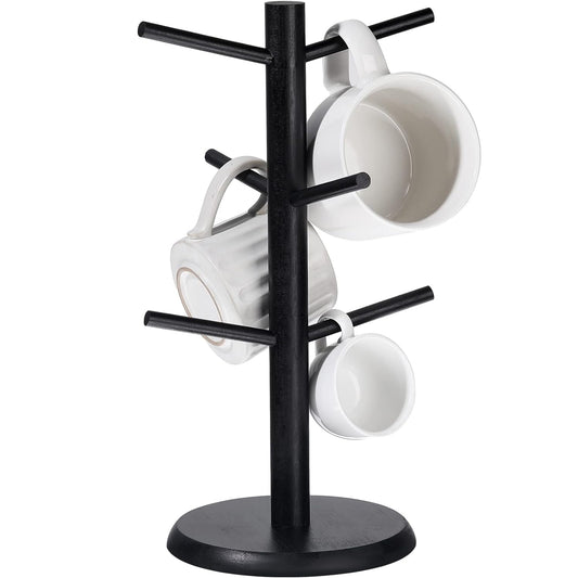14 Inch Coffee Mug Tree Mug Holder Tree Coffee Mug Rack Cup Holder for Counter with 6 Hooks Removable Mug Stands (Black)