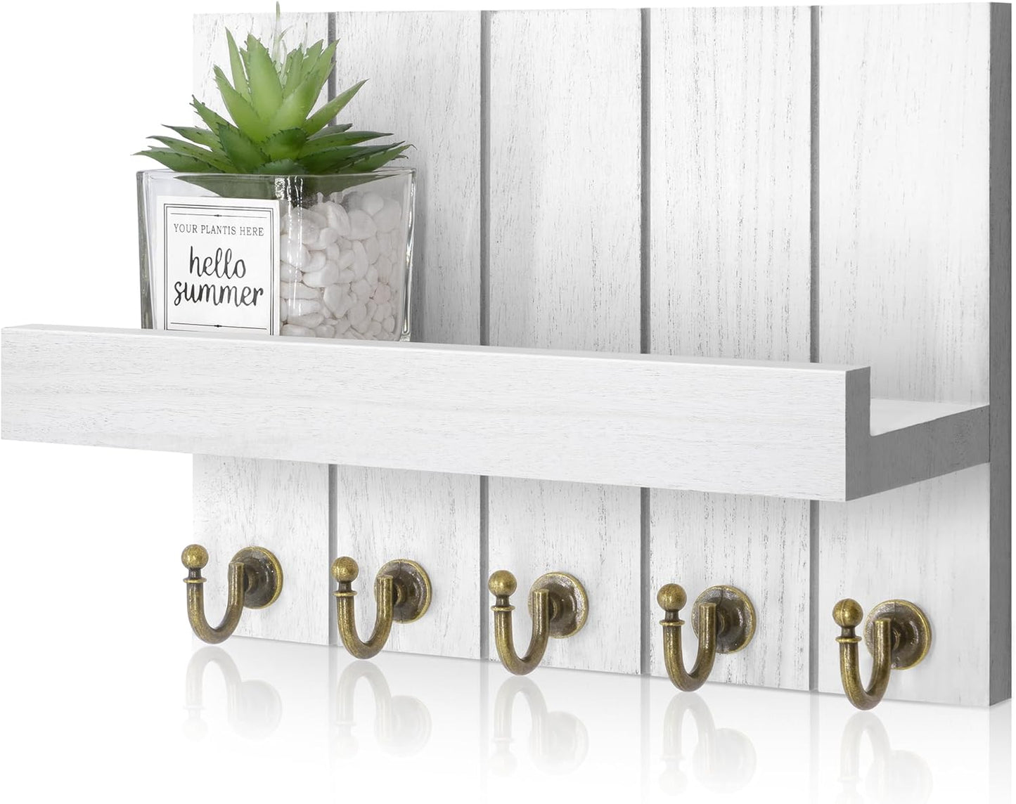 Key Holder for Wall, Domaci Mail Organizer Wall Mount with 5 Key Hooks and Mail Holder, Key Rack Suitable for Entryway, Hallway, Bedroom, Living Room and Office, White
