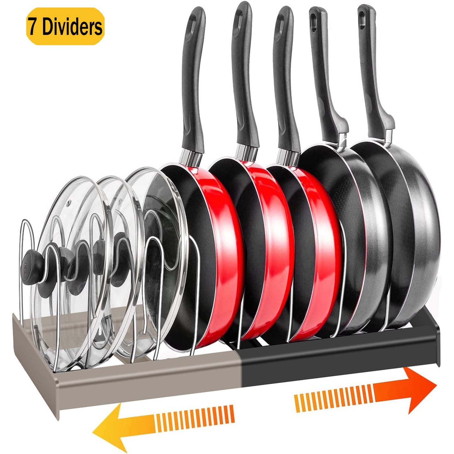 Expandable Pot and Pan Organizer for Cabinet,Pot Lid Organizer Holder with 7 Adjustable Compartments,Pan Organizer Rack for Cabinet,Pot Organizer Rack for Under Cabinet