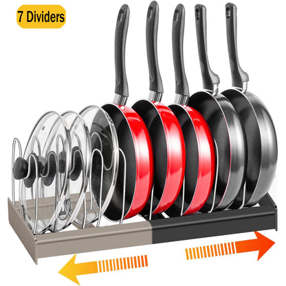 Expandable Pot and Pan Organizer for Cabinet,Pot Lid Organizer Holder with 7 Adjustable Compartments,Pan Organizer Rack for Cabinet,Pot Organizer Rack for Under Cabinet