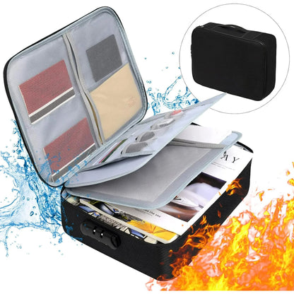 Fireproof Document Box,Fireproof Document Bag with Lock,3-Layer Important Document Organizer,Fire Proof/Waterproof Safe Bag for Money,Paperwork and Laptop,Travel Home Document Organizer,Black