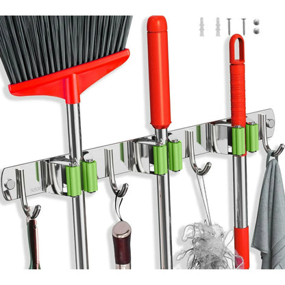 Mop and Broom Holder Wall Mounted/Broom and Mop Organizer Wall Hanger/Mop Broom Hanger Wall Mount/ Mop Broom Organizer Wall Mount/Tool Organizer Wall Mount/Garage Tool Organizer(3 Racks 4 Hooks)