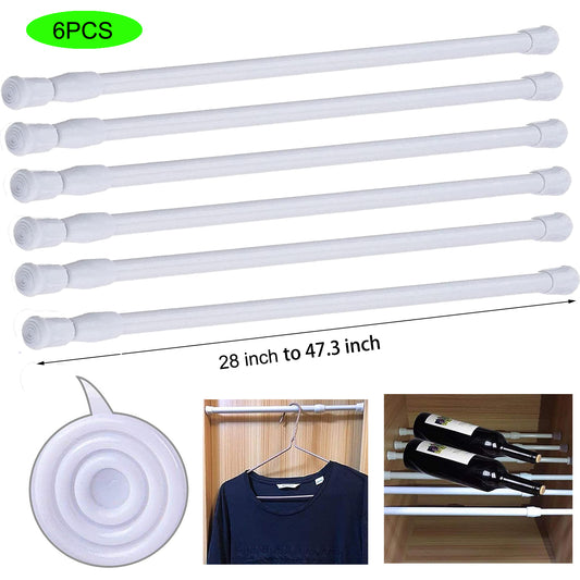 6 Pcs Spring Tension Curtain Rod, 28"-48" Adjustable Curtain Rods No Drilling Tension Rods for Windows 28 to 48 inch Bathroom Wardrobe Closet, White