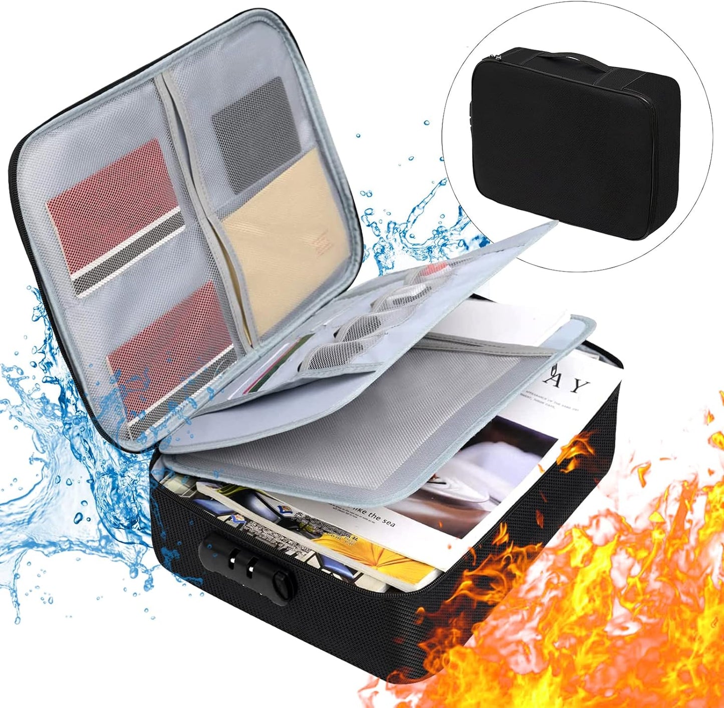 File Organizer Bags with Lock,Fireproof Document Bag(17.2"x12"x6") with 2 Small Fireproof Bags(8"x5.1"),Document Organizer Portable Travel Home Storage Safe for Legal/A4 Important Documents