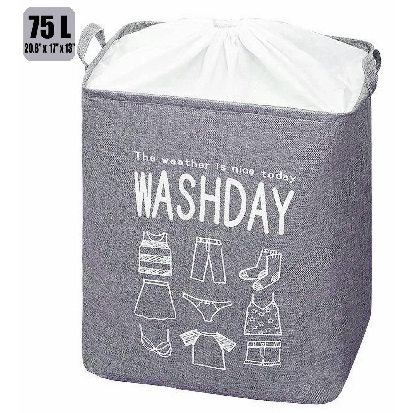 75L Freestanding Large Laundry Basket with Lid, Collapsible Large Drawstring Clothes Hamper Storage with Handle, Dinosam Storage Basket for Bathroom,Gray