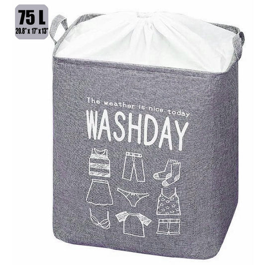 75L Freestanding Large Laundry Basket with Lid, Collapsible Large Drawstring Clothes Hamper Storage with Handle, Dinosam Storage Basket for Bathroom,Gray