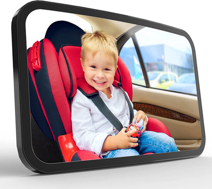 Baby Car Mirror,Shatterproof Baby Mirror for Car Seat Mirror for Rear Facing, Large Beckseat Safty Crash Tested Clear Wide View, 12 x 7.5", Black