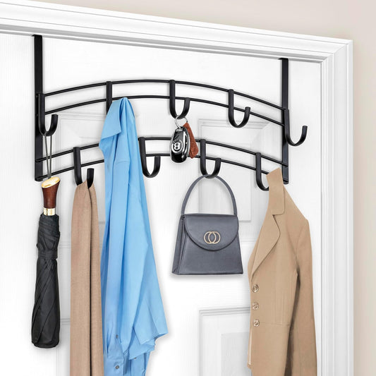 Over Door Hooks Rack, Domaci 9 Hook Over Door Hanger, Over Door Towel Rack, Over Door Hooks for Hanging Towels or Clothes, for Bathroom, Bedroom or Laundry Room (Black)