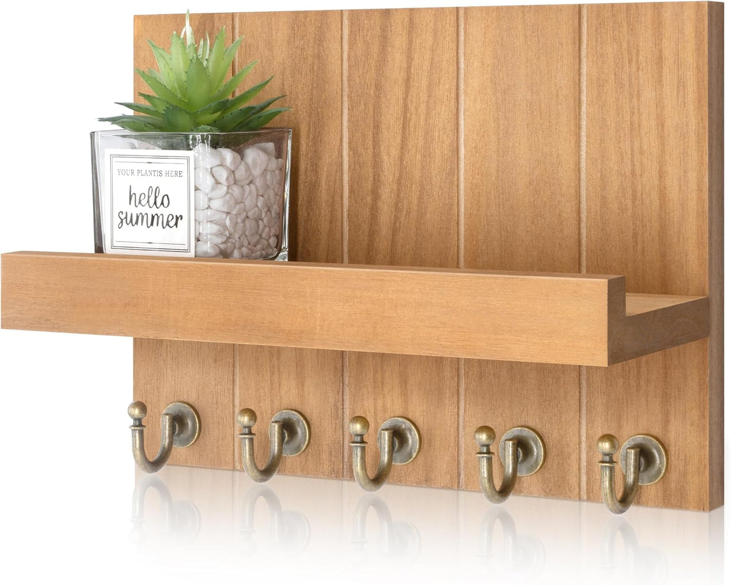 Key Holder for Wall, Domaci Mail Organizer Wall Mount with 5 Key Hooks and Mail Holder, Key Rack Suitable for Entryway, Hallway, Bedroom, Living Room and Office, Brown