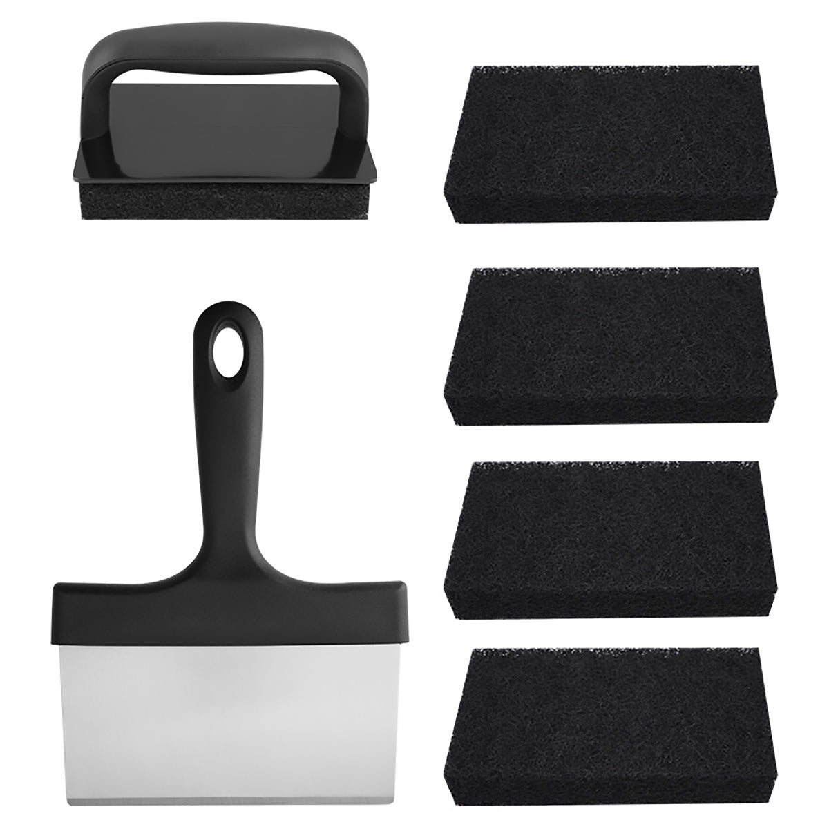 7pcs Griddle Cleaning Kit for Blackstone Cleaning Kit, Flat Top Grill Cleaner, Grill Cleaner Kit with Griddle Scraper,Cleaning Handle and Griddle Brush,Black