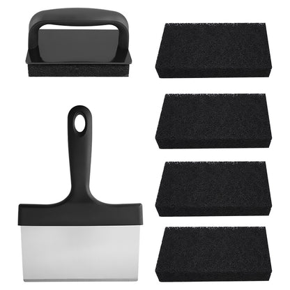 7pcs Griddle Cleaning Kit for Blackstone Cleaning Kit, Flat Top Grill Cleaner, Grill Cleaner Kit with Griddle Scraper,Cleaning Handle and Griddle Brush,Black