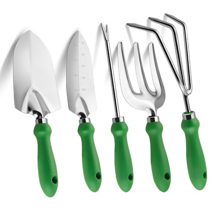 Garden Tool Set,5 Packs Gardening Yard Tools Kit Supplies for Women Men with Hand Rake,Hand Weeder,Hand Fork,Transplanter Trowel,Hand Trowel,Durable and Delicate Garden Gift