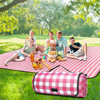 Picnic Blanket Extra Large Beach Blanket Waterproof Sandproof Beach Mat (80"x80"),0.34in Thickening Outdoor Blanket,Foldable Washable Camping Blanket,Wear-Resistant,Soft & Comfortable,Pink & White