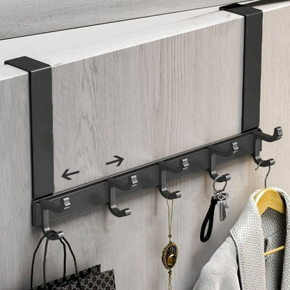 Over The Door Hooks for Hanging,Heavy Duty Hanger Holder for Hanging with 5 Dual Hooks,Over The Door Hanger Hook, Black Over the Door Towel Rack Fits 1-3/4" Thick Door