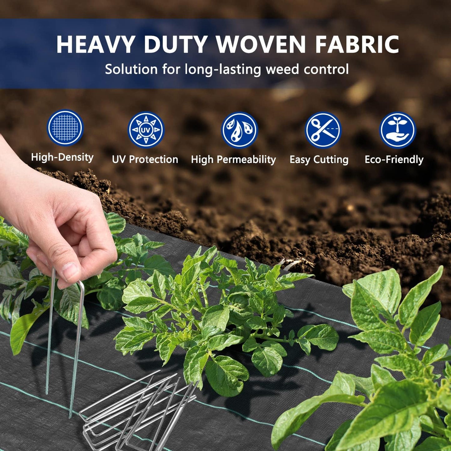 Weed Barrier Landscape Fabric Heavy Duty, Weed Block Gardening Ground Cover Mat, Weed Control Garden Cloth, Woven Geotextile Fabric for Underlayment, Commercial Driveway Fabric, 3.3ft H x 32.8ft L