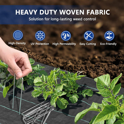 Weed Barrier Landscape Fabric Heavy Duty, Weed Block Gardening Ground Cover Mat, Weed Control Garden Cloth, Woven Geotextile Fabric for Underlayment, Commercial Driveway Fabric, 3.3ft H x 32.8ft L