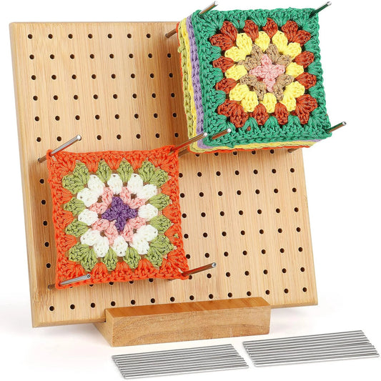Crochet Blocking Board with Pins Board Granny Square Blocking Board for Crochet Projects Blocking Mats for Knitting with 10 Stainless Steel Pins Crochet Gifts for Crocheter,7.8" x 7.8"