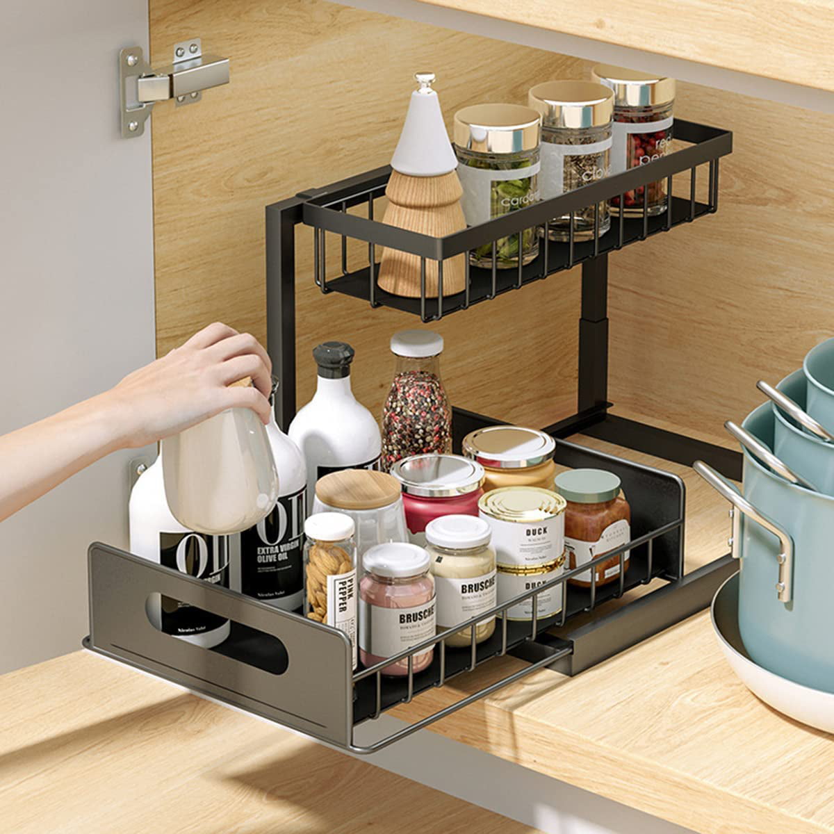 Under Sink Organizer and Storage,Bathroom Cabinet Organizer, 2 Tier Sliding Cabinet Basket Organizer Drawer, Multi-Purpose Bath Collection Baskets for Bathroom