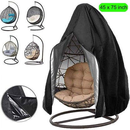 Patio Egg Chair Cover,75 x 45 in Patio Hanging Swing Chair Cover,Large Egg Swing Chair Cover Waterproof /Windproof Heavy Duty Weather Resisatnt Outdoor Furniture Cover with Zipper Drawstring,Black