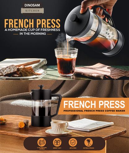 21 Ounce French Press Coffee Maker, 4-Cup Espresso Coffee Maker, Grey Cold Brew Heat Resistant Thickened Borosilicate Coffee Pot with 3 Stainless Steel Filtration System