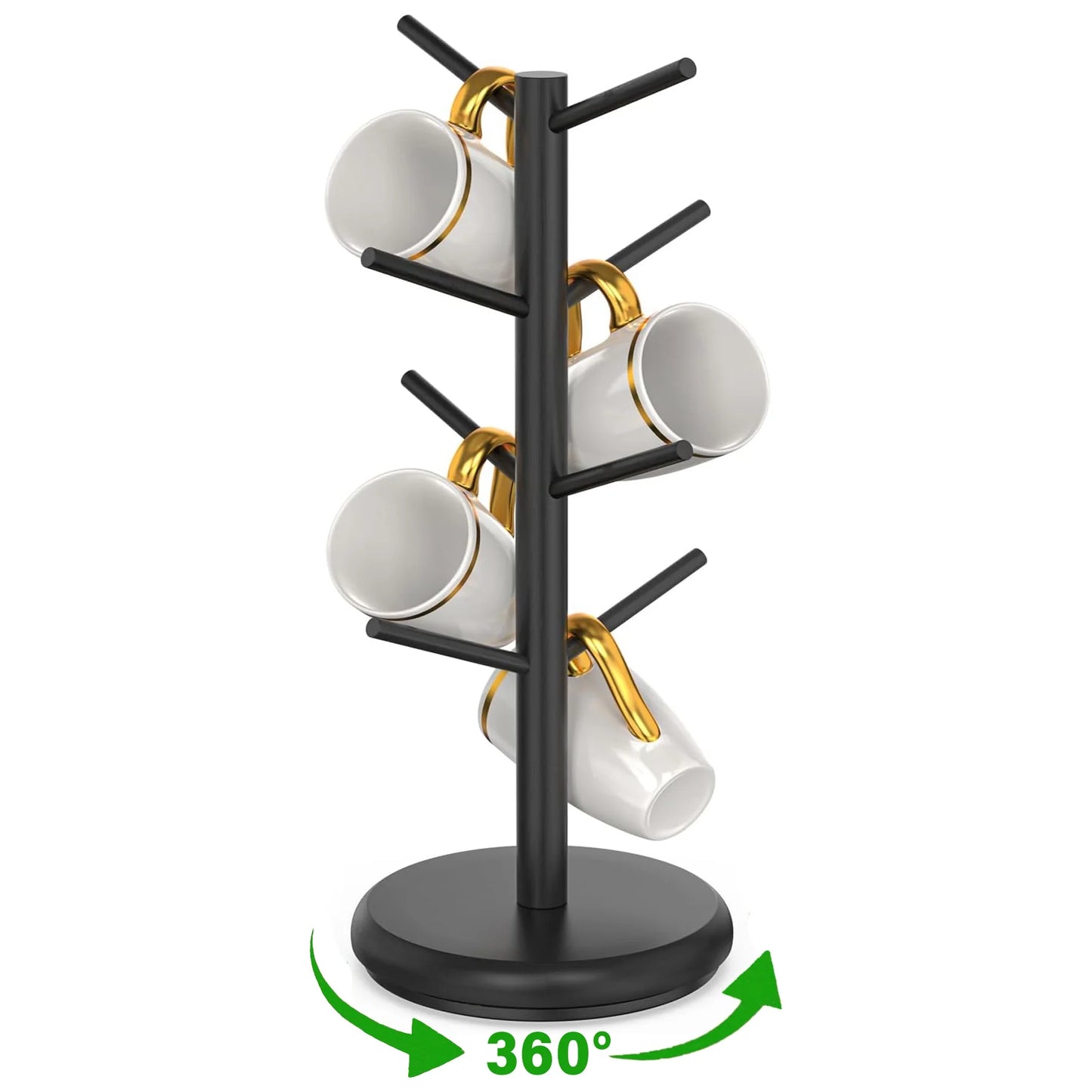 Mug Holder Tree, Domaci 360° Rotated 8 Hooks Coffee Cup Holder for Counter,Wood Coffee Mug Rack Standing for Coffee Bar Accessories and Kitchen Home Organizer (Black)
