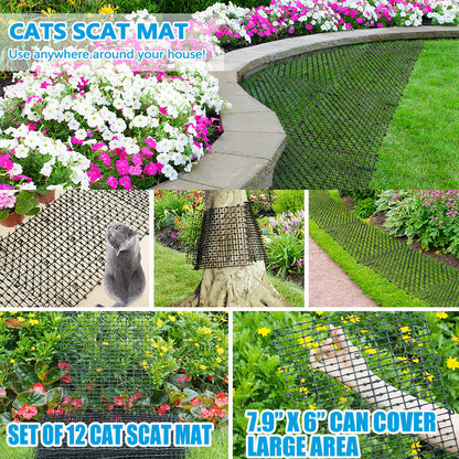 Cat Scat Mat 7.9 X 6 Inches (Set of 12) - Keep Cats Out of Yard Permanently - Scat Mat for Cats- Spike Mat with 8 U-shaped Nail