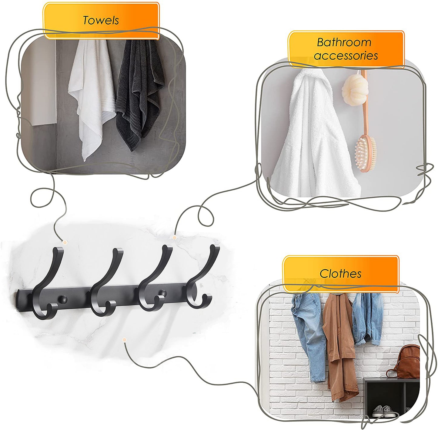 Coat Rack Wall Mounted Heavy Duty Wall Hooks for Wall Hanger with 8 Hooks for Hanging,Dinosam Coat Hanger Hat Rack Coat Hooks Rack for Wall Coat Hanger Wall Mount