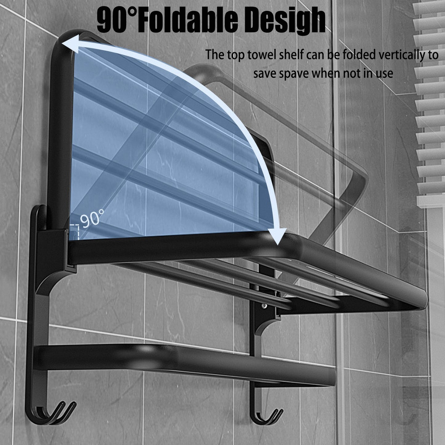 Bathroom Towel Rack Towel Shelf with Double Towel Bars Lavatory Wall Mount Holder with Hooks Stainless Steel Hotel Bath Rack (Matte Black 20 inches)