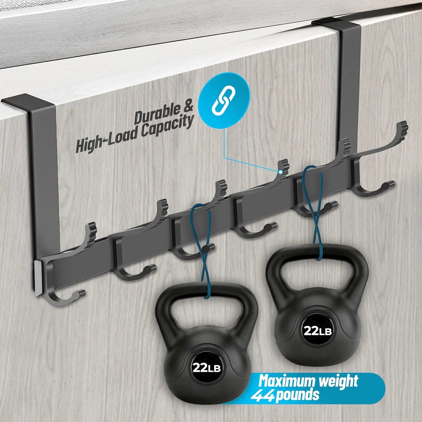 Over The Door Hooks for Hanging,Heavy Duty Hanger Holder for Hanging with 5 Dual Hooks,Over The Door Hanger Hook, Black Over the Door Towel Rack Fits 1-3/4" Thick Door