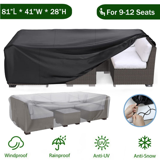 Patio Furniture Cover Waterproof, Outdoor Furniture Cover for Winter, Dinosam Durable Outdoor Furniture Cover with 4 Windproof Buckles,Black Patio Table Cover Fits