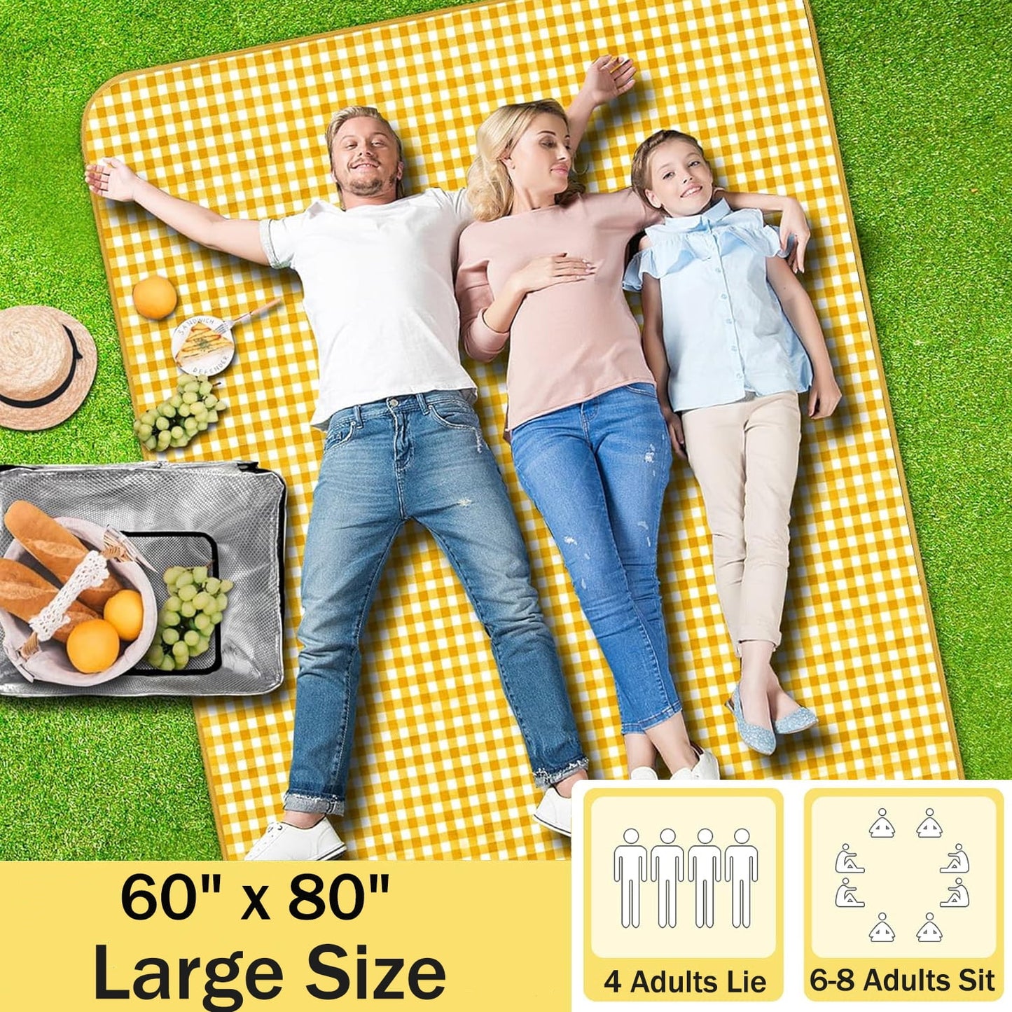 Large Picnic Blankets,Teencool Thick Waterproof Blanket Sandproof Beach Blanket,Outdoor Blanket for Travel Camping Mat 60"x80
