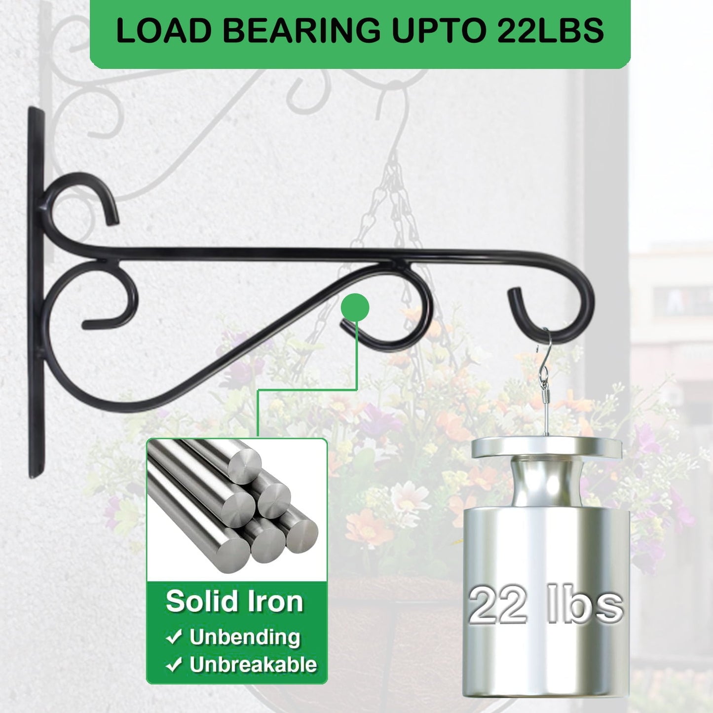 Hanging Plant Brackets, 2pcs 10 inch Bird Feeder Wall Hooks, Metal Hanging Brackets for Plants Lantern Wind Chimes Flower Basket (Black)